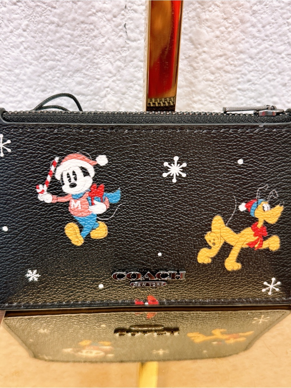 NWT Disney X Coach Zip Card Case With Holiday Print CM725